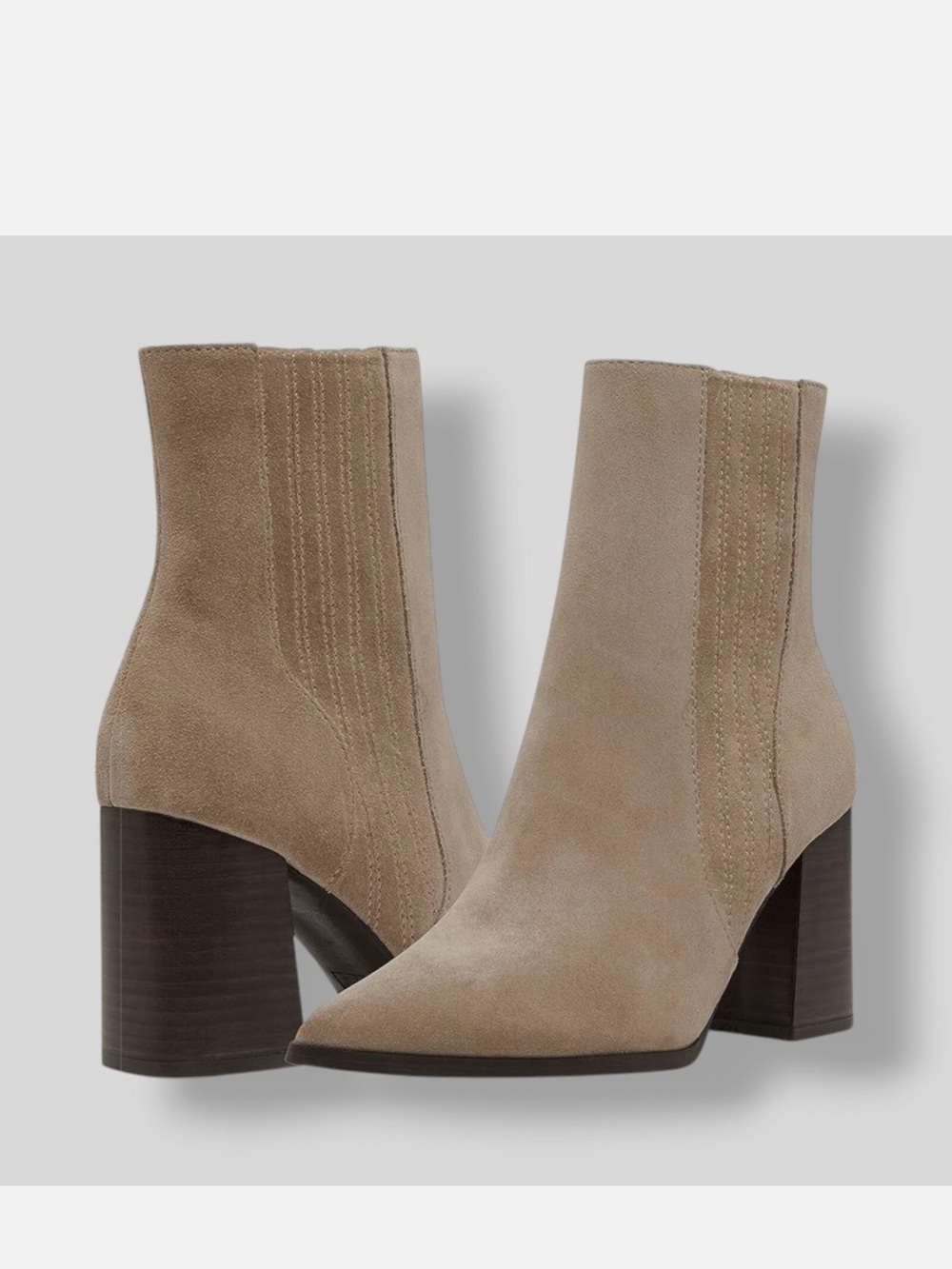 Women's Taupe Suede Block Heel Ankle Booties